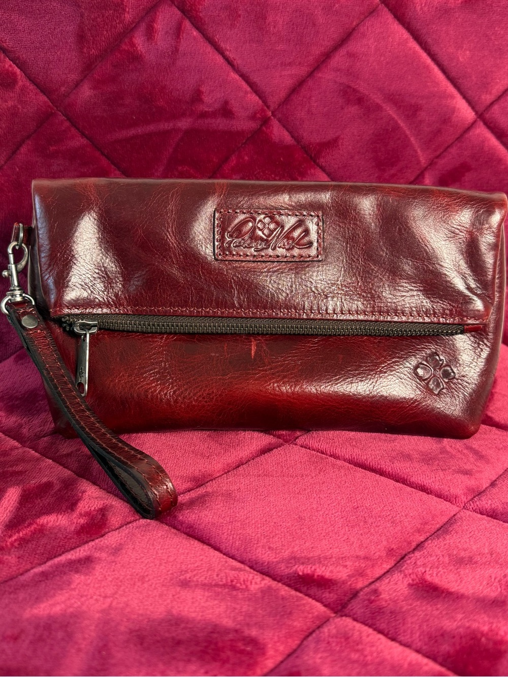 Patricia Nash Wine Red Leather Wristlet Clutch